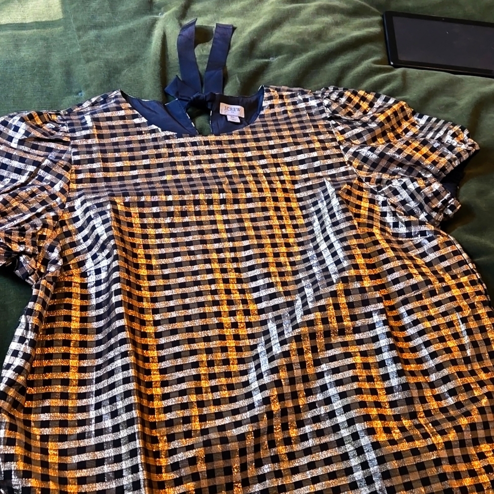 J. Crew Factory Black & Gold gingham short sleeve size XL